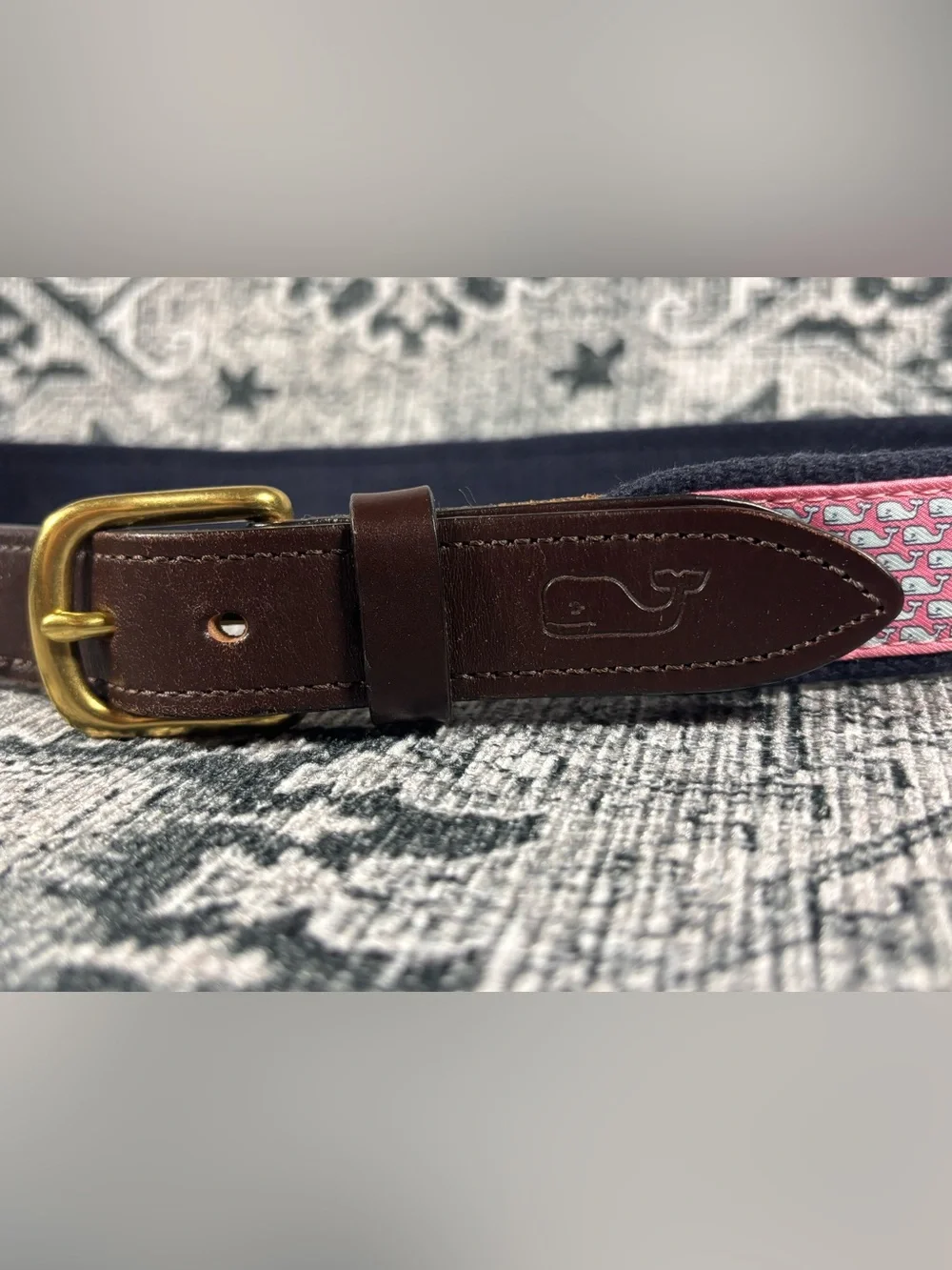 Vineyard Vines Pink Whale Motif Leather-Trim Belt size‎ 28